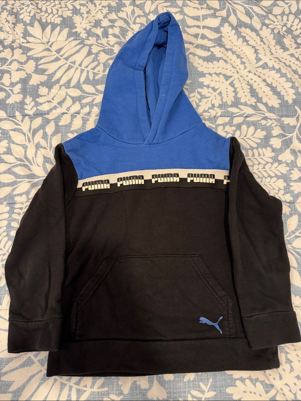 Puma Black Hoodie with Blue Hood and Logo Tape